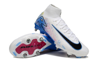 Nike Air Zoom Mercurial Superfly 10 Elite SG Soft Ground Soccer Cleats - White/Black/Blue