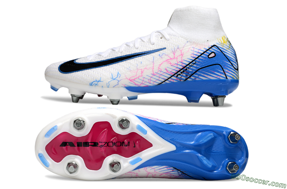 Nike Air Zoom Mercurial Superfly 10 Elite SG Soft Ground Soccer Cleats - White/Black/Blue 0