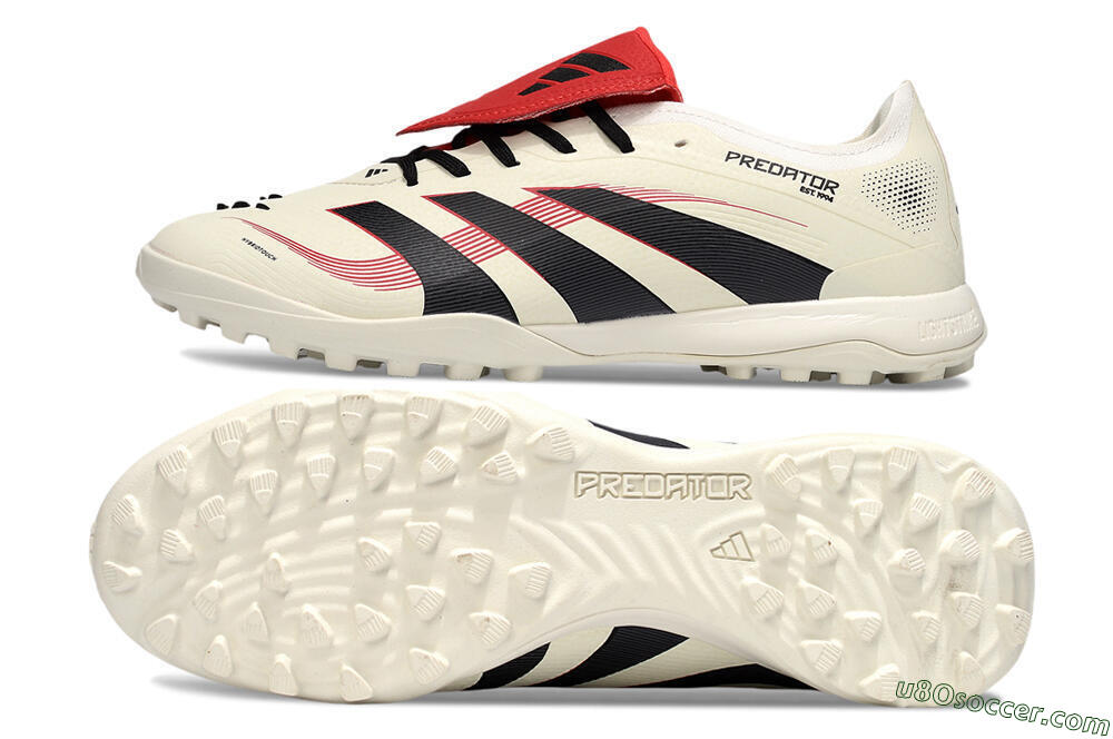 Adidas Predator 25 Elite Foldover Tongue TF Artificial Turf Soccer Shoes - Beige/Black/Red 0