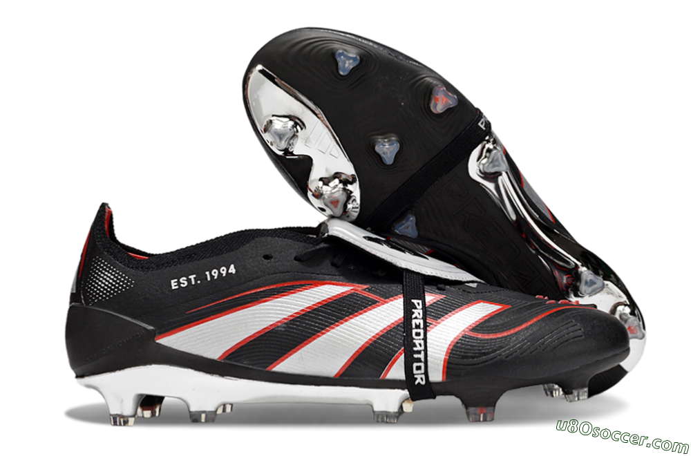 Adidas Predator 25 Elite Foldover Tongue FG Firm Ground Soccer Cleats - Black/Silver/Red 1