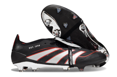 Adidas Predator 25 Elite Foldover Tongue FG Firm Ground Soccer Cleats - Black/Silver/Red