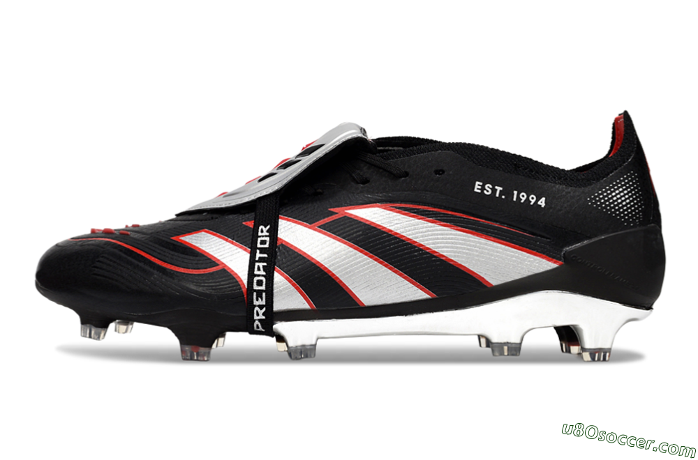 Adidas Predator 25 Elite Foldover Tongue FG Firm Ground Soccer Cleats - Black/Silver/Red 2