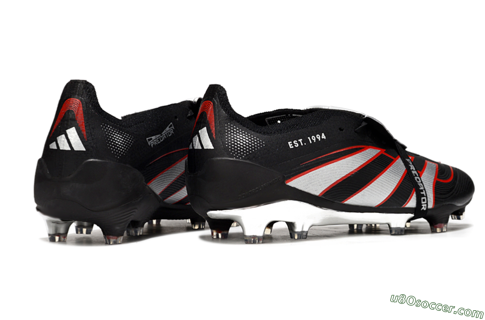Adidas Predator 25 Elite Foldover Tongue FG Firm Ground Soccer Cleats - Black/Silver/Red 6