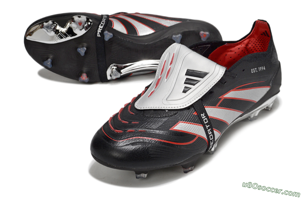 Adidas Predator 25 Elite Foldover Tongue FG Firm Ground Soccer Cleats - Black/Silver/Red 3