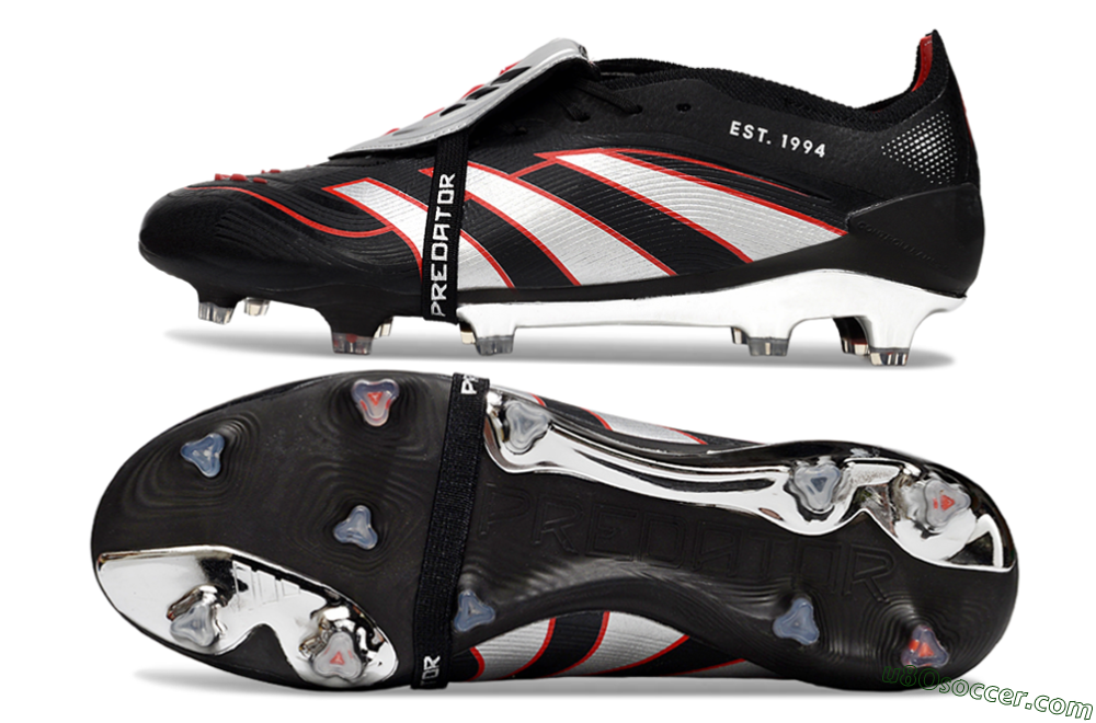 Adidas Predator 25 Elite Foldover Tongue FG Firm Ground Soccer Cleats - Black/Silver/Red 0
