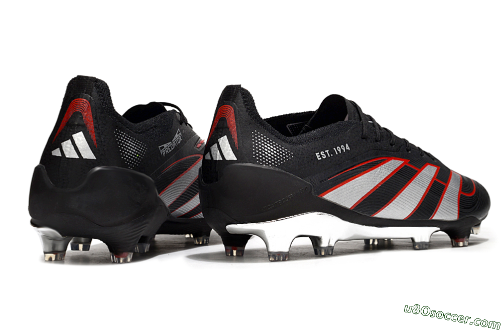 Adidas Predator 25 Elite FG Firm Ground Soccer Cleats - Black/Silver/Red 6