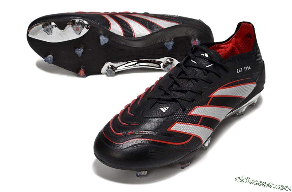 Adidas Predator 25 Elite FG Firm Ground Soccer Cleats - Black/Silver/Red 3