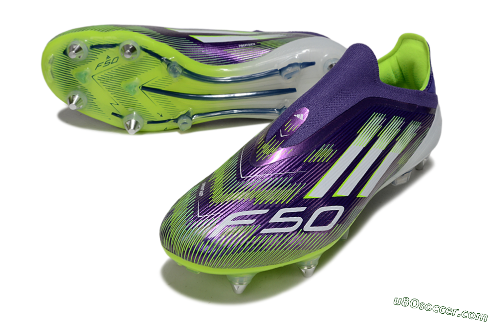 Adidas F50 Elite Laceless SG Soft Ground Soccer Cleats - Purple/White/Yellow 3