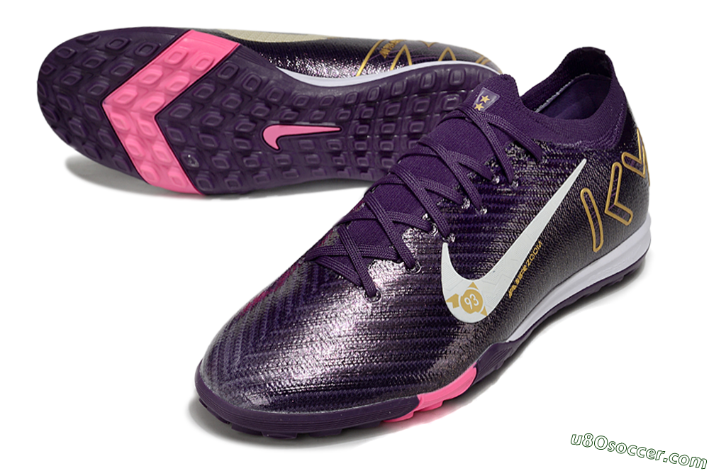 Nike Air Zoom Mercurial Vapor 16 Elite TF Artificial Turf Soccer Shoes - Purple/White/Gold 3