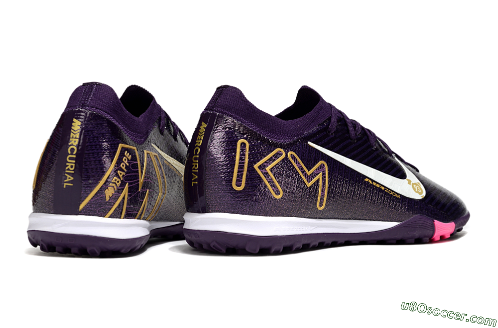 Nike Air Zoom Mercurial Vapor 16 Elite TF Artificial Turf Soccer Shoes - Purple/White/Gold 6