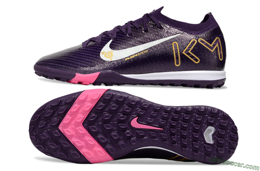 Nike Air Zoom Mercurial Vapor 16 Elite TF Artificial Turf Soccer Shoes - Purple/White/Gold 0