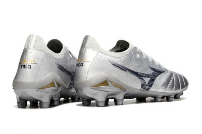 Mizuno Morelia Neo 4 Bate FG Firm Ground Soccer Cleats - Silver/Black