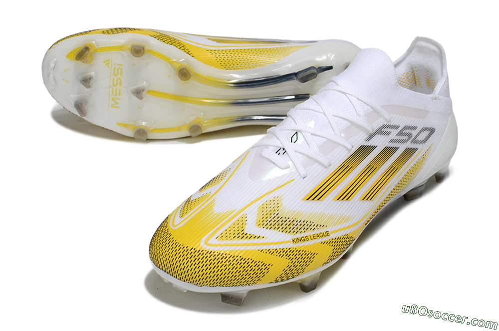 Adidas F50 Elite Kings League FG Firm Ground Soccer Cleats - White/Yellow/Black 3