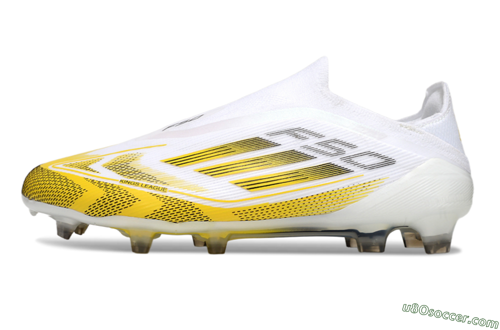 Adidas F50 Elite Kings League Laceless FG Firm Ground Soccer Cleats - White/Yellow/Black 2