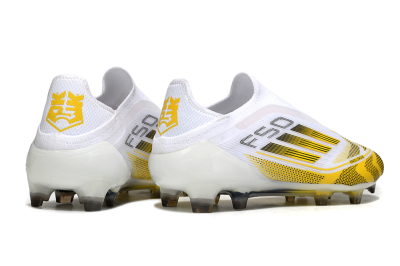 Adidas F50 Elite Kings League Laceless FG Firm Ground Soccer Cleats - White/Yellow/Black