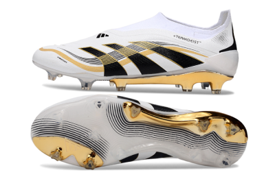 Adidas Predator Laceless Elite 25 FG Firm Ground Soccer Cleats - White/Black/Gold