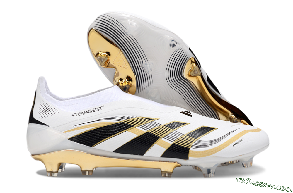 Adidas Predator Laceless Elite 25 FG Firm Ground Soccer Cleats - White/Black/Gold 1