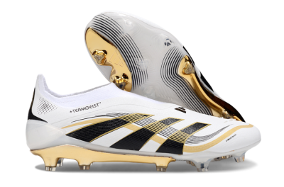 Adidas Predator Laceless Elite 25 FG Firm Ground Soccer Cleats - White/Black/Gold