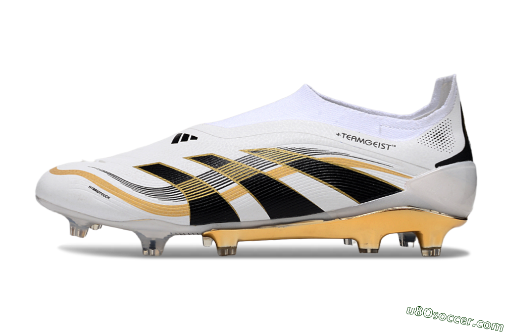 Adidas Predator Laceless Elite 25 FG Firm Ground Soccer Cleats - White/Black/Gold 2