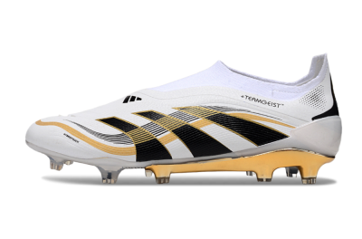 Adidas Predator Laceless Elite 25 FG Firm Ground Soccer Cleats - White/Black/Gold