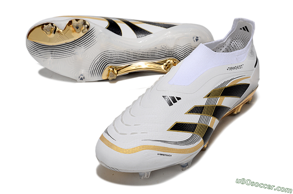 Adidas Predator Laceless Elite 25 FG Firm Ground Soccer Cleats - White/Black/Gold 3