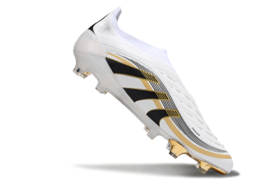 Adidas Predator Laceless Elite 25 FG Firm Ground Soccer Cleats - White/Black/Gold