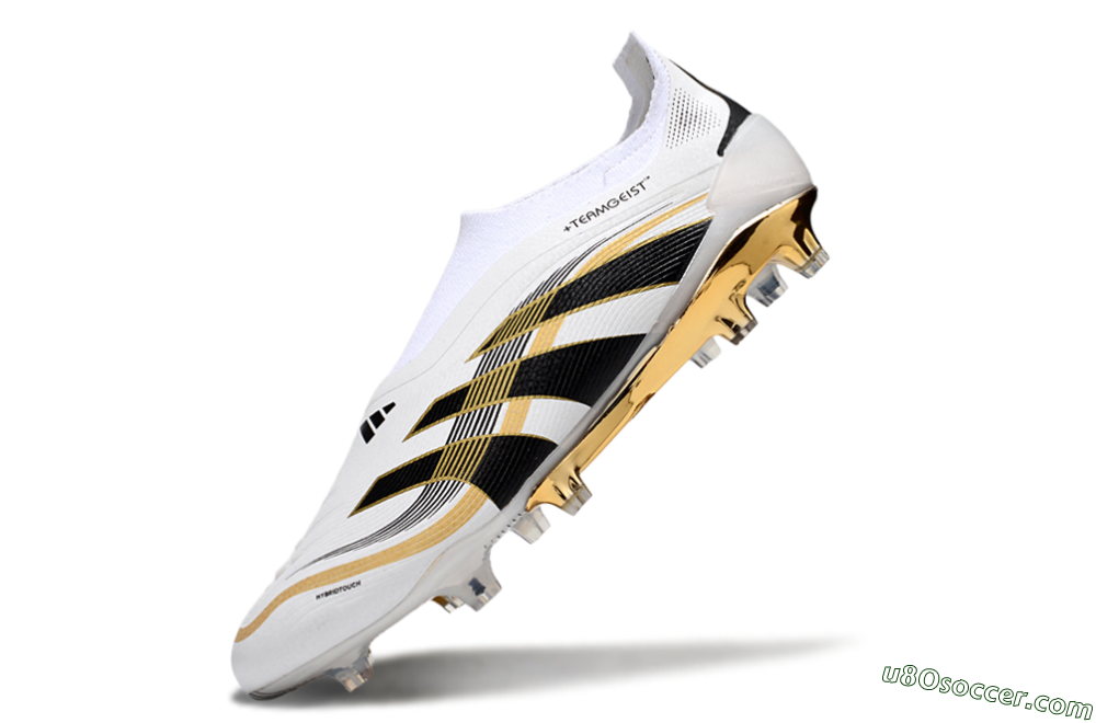 Adidas Predator Laceless Elite 25 FG Firm Ground Soccer Cleats - White/Black/Gold 5