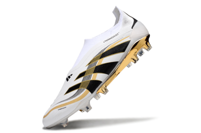 Adidas Predator Laceless Elite 25 FG Firm Ground Soccer Cleats - White/Black/Gold