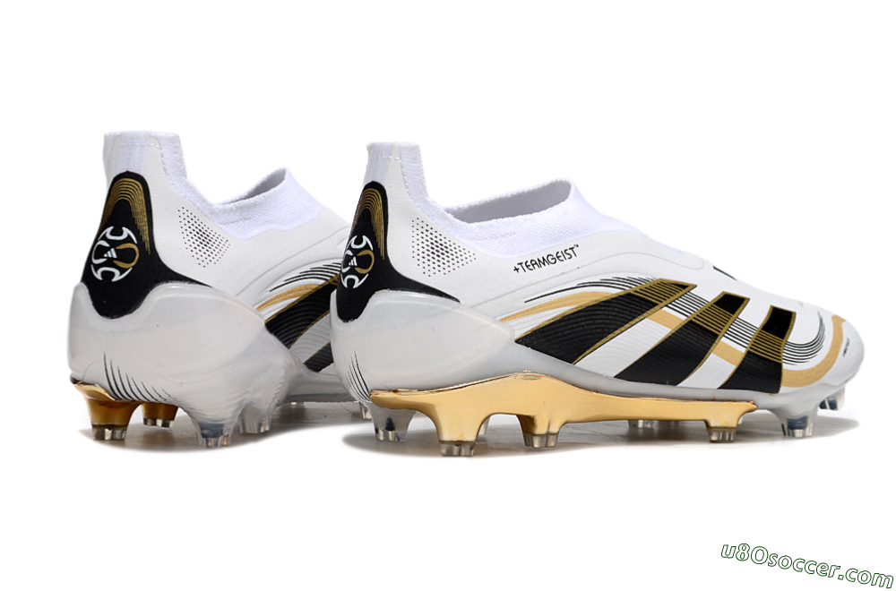 Adidas Predator Laceless Elite 25 FG Firm Ground Soccer Cleats - White/Black/Gold 6