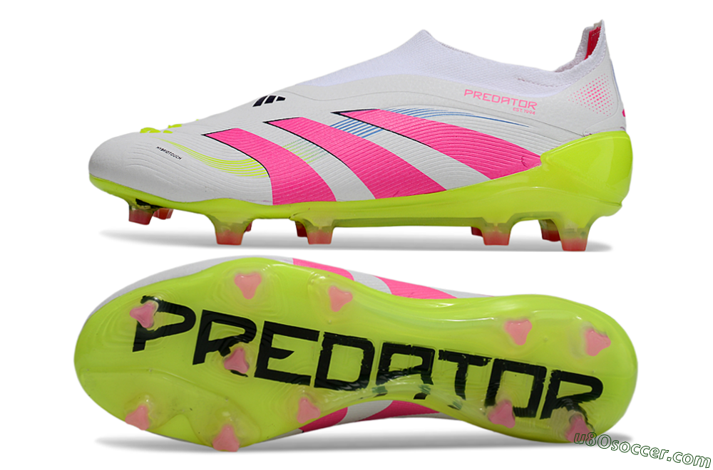 Adidas Predator Laceless Elite 25 FG Firm Ground Soccer Cleats - White/Pink/Yellow 0