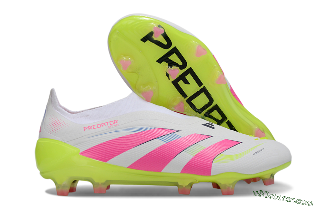 Adidas Predator Laceless Elite 25 FG Firm Ground Soccer Cleats - White/Pink/Yellow 1