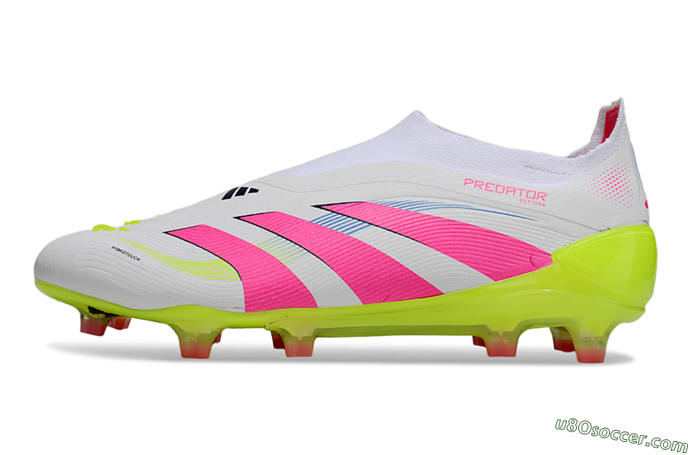 Adidas Predator Laceless Elite 25 FG Firm Ground Soccer Cleats - White/Pink/Yellow 2