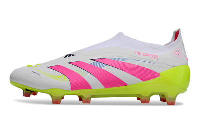 Adidas Predator Laceless Elite 25 FG Firm Ground Soccer Cleats - White/Pink/Yellow