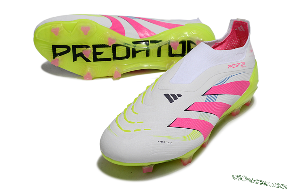Adidas Predator Laceless Elite 25 FG Firm Ground Soccer Cleats - White/Pink/Yellow 3