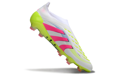 Adidas Predator Laceless Elite 25 FG Firm Ground Soccer Cleats - White/Pink/Yellow