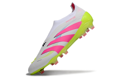 Adidas Predator Laceless Elite 25 FG Firm Ground Soccer Cleats - White/Pink/Yellow