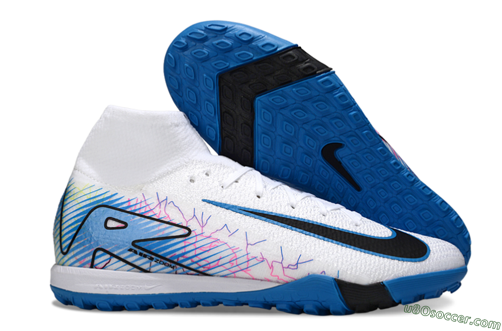 Nike Air Zoom Mercurial Superfly 10 Elite TF Artificial Turf Soccer Shoes - White/Blue/Black 1
