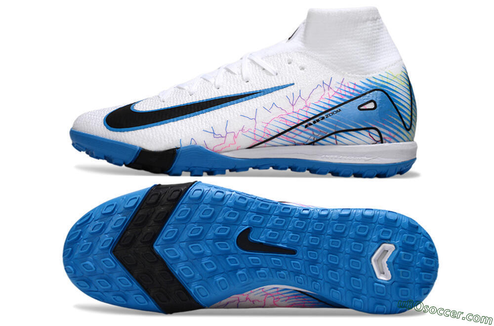 Nike Air Zoom Mercurial Superfly 10 Elite TF Artificial Turf Soccer Shoes - White/Blue/Black 0