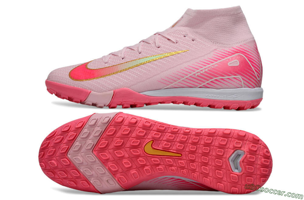 Nike Air Zoom Mercurial Superfly 10 Elite TF Artificial Turf Soccer Shoes - Pink/Red/Gold 0