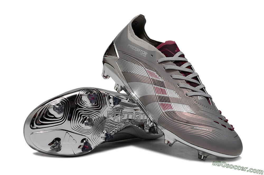 Adidas Predator 25 Elite FG Firm Ground Soccer Cleats - Silver/Pink/Red 3