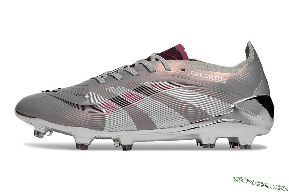 Adidas Predator 25 Elite FG Firm Ground Soccer Cleats - Silver/Pink/Red 2