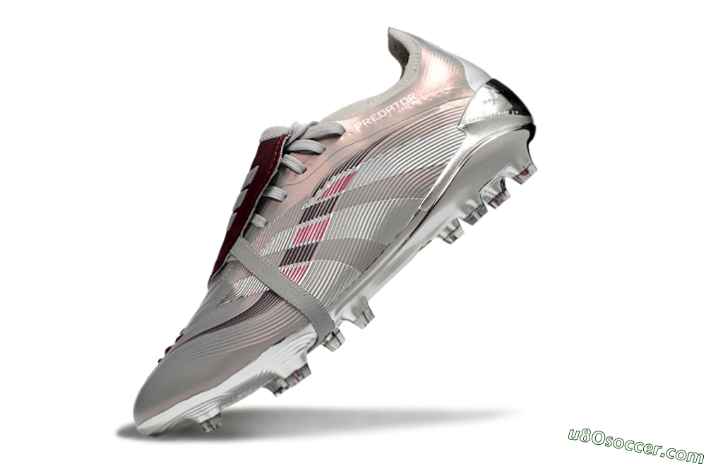 Adidas Predator 25 Elite Foldover Tongue FG Firm Ground Soccer Cleats - Silver/Pink/Red 5