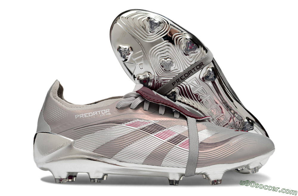 Adidas Predator 25 Elite Foldover Tongue FG Firm Ground Soccer Cleats - Silver/Pink/Red 1