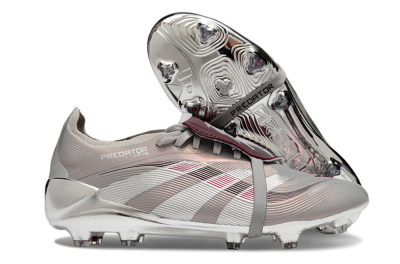 Adidas Predator 25 Elite Foldover Tongue FG Firm Ground Soccer Cleats - Silver/Pink/Red