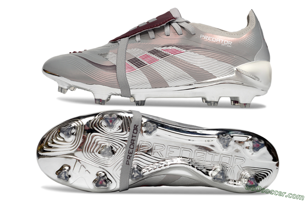 Adidas Predator 25 Elite Foldover Tongue FG Firm Ground Soccer Cleats - Silver/Pink/Red 0