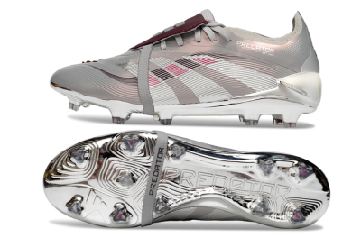 Adidas Predator 25 Elite Foldover Tongue FG Firm Ground Soccer Cleats - Silver/Pink/Red