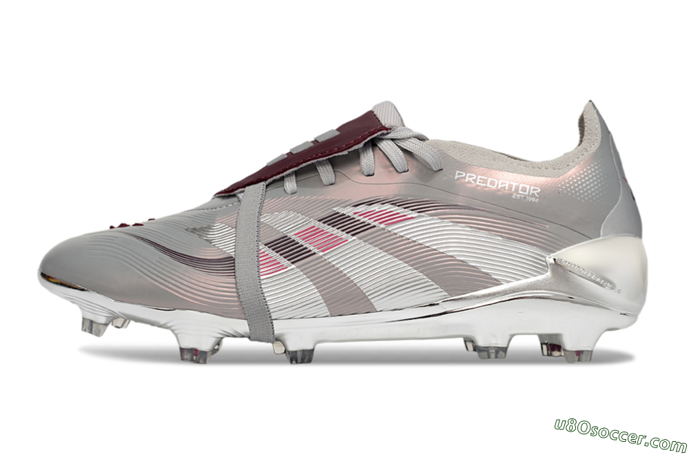 Adidas Predator 25 Elite Foldover Tongue FG Firm Ground Soccer Cleats - Silver/Pink/Red 2