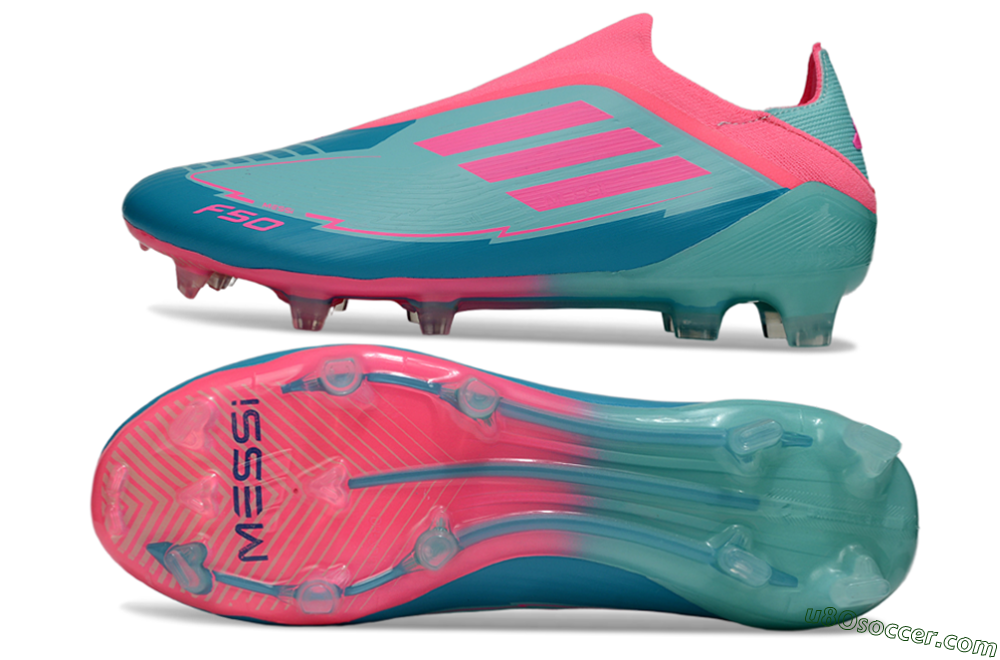 Messi x Adidas F50 Elite Laceless FG Firm Ground Soccer Cleats - Jade/Pink/Blue 0