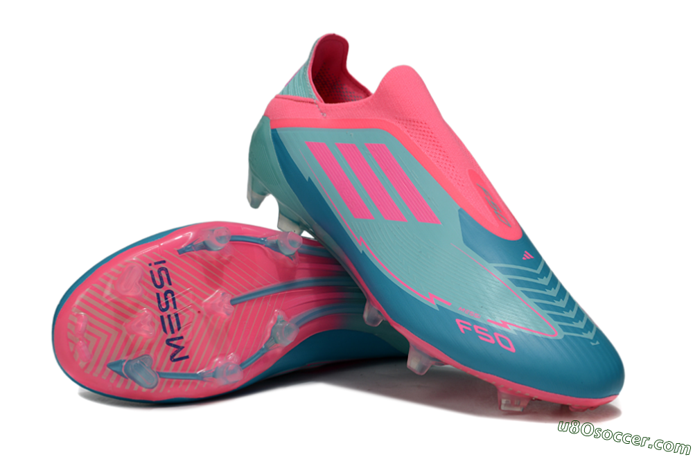 Messi x Adidas F50 Elite Laceless FG Firm Ground Soccer Cleats - Jade/Pink/Blue 3