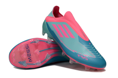 Messi x Adidas F50 Elite Laceless FG Firm Ground Soccer Cleats - Jade/Pink/Blue